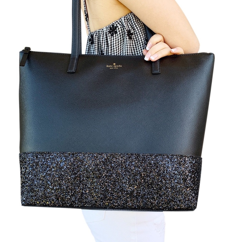 NWT PENNY GRETA COURT BLK GLITTER KATE SPADE TOTE